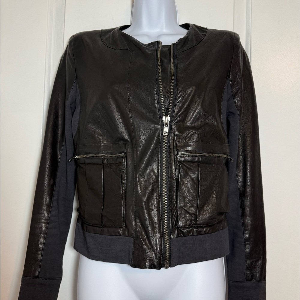 A.L.C. Black and Navy Moto Leather Jacket